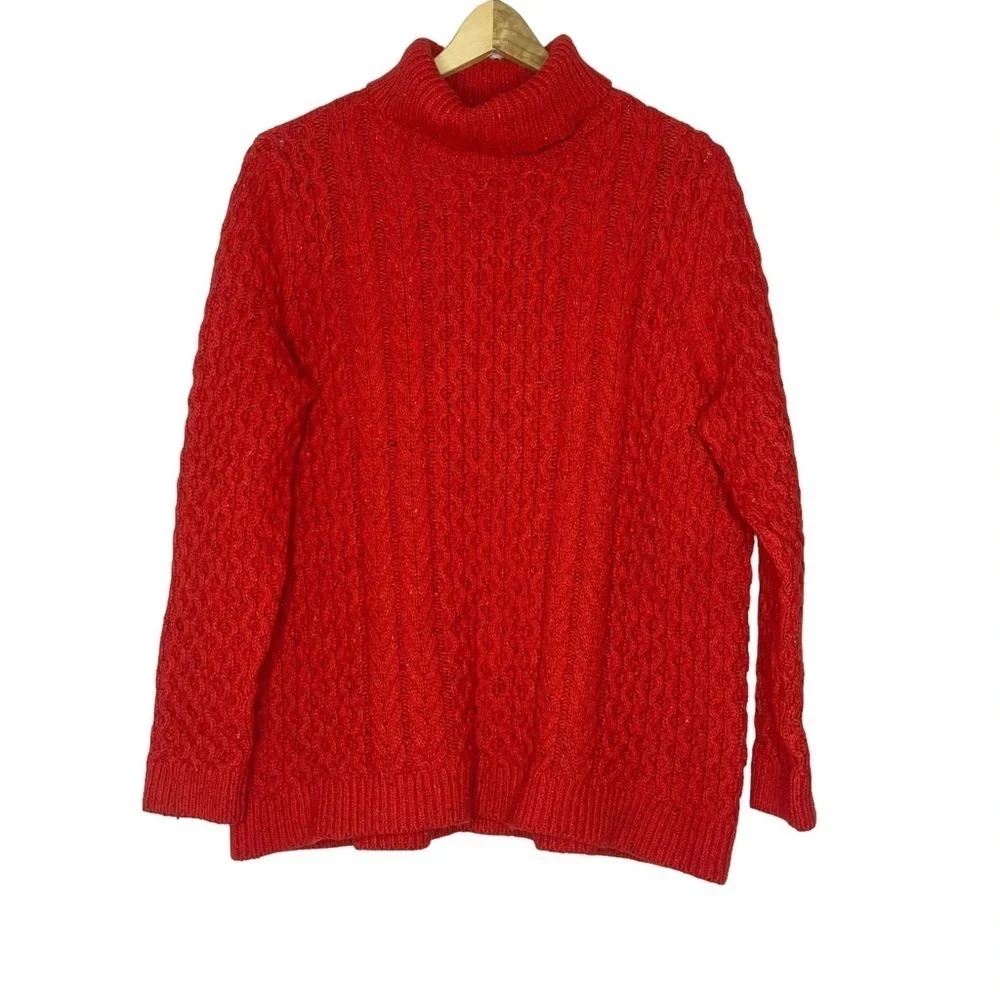 Lands’ End Orange Marled Cotton High Neck Sweater